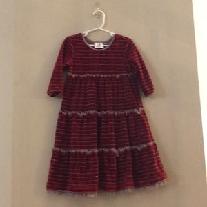 Hanna Andersson - Girls Size 6/7 - Red Velour Fabric- 3/4 Sleeves + Ruffles